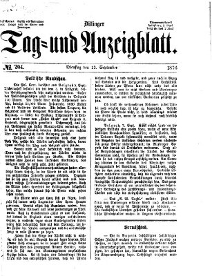 Dillinger Tag- und Anzeigeblatt (Tagblatt für die Städte Dillingen, Lauingen, Höchstädt, Wertingen und Gundelfingen) Dienstag 12. September 1876