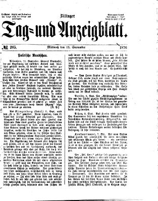 Dillinger Tag- und Anzeigeblatt (Tagblatt für die Städte Dillingen, Lauingen, Höchstädt, Wertingen und Gundelfingen) Mittwoch 13. September 1876