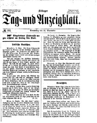 Dillinger Tag- und Anzeigeblatt (Tagblatt für die Städte Dillingen, Lauingen, Höchstädt, Wertingen und Gundelfingen) Donnerstag 21. September 1876