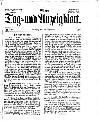 Dillinger Tag- und Anzeigeblatt (Tagblatt für die Städte Dillingen, Lauingen, Höchstädt, Wertingen und Gundelfingen) Samstag 30. September 1876