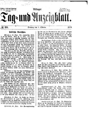 Dillinger Tag- und Anzeigeblatt (Tagblatt für die Städte Dillingen, Lauingen, Höchstädt, Wertingen und Gundelfingen) Sonntag 1. Oktober 1876