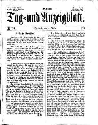 Dillinger Tag- und Anzeigeblatt (Tagblatt für die Städte Dillingen, Lauingen, Höchstädt, Wertingen und Gundelfingen) Donnerstag 5. Oktober 1876