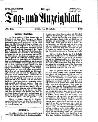 Dillinger Tag- und Anzeigeblatt (Tagblatt für die Städte Dillingen, Lauingen, Höchstädt, Wertingen und Gundelfingen) Dienstag 17. Oktober 1876