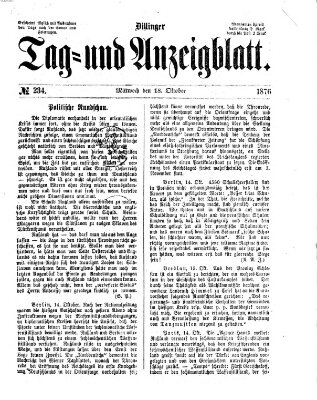 Dillinger Tag- und Anzeigeblatt (Tagblatt für die Städte Dillingen, Lauingen, Höchstädt, Wertingen und Gundelfingen) Mittwoch 18. Oktober 1876