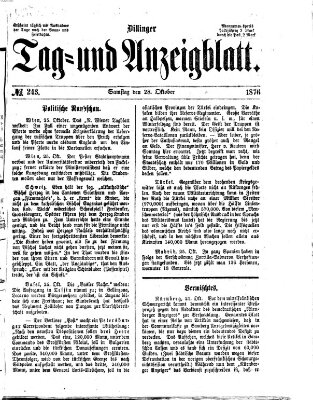 Dillinger Tag- und Anzeigeblatt (Tagblatt für die Städte Dillingen, Lauingen, Höchstädt, Wertingen und Gundelfingen) Samstag 28. Oktober 1876