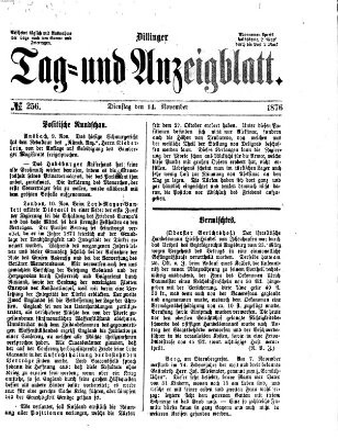 Dillinger Tag- und Anzeigeblatt (Tagblatt für die Städte Dillingen, Lauingen, Höchstädt, Wertingen und Gundelfingen) Dienstag 14. November 1876