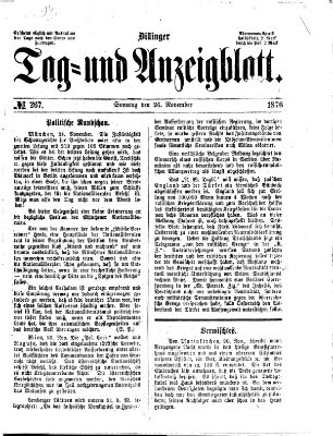 Dillinger Tag- und Anzeigeblatt (Tagblatt für die Städte Dillingen, Lauingen, Höchstädt, Wertingen und Gundelfingen) Sonntag 26. November 1876