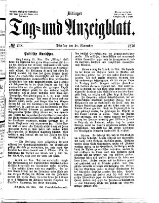 Dillinger Tag- und Anzeigeblatt (Tagblatt für die Städte Dillingen, Lauingen, Höchstädt, Wertingen und Gundelfingen) Dienstag 28. November 1876