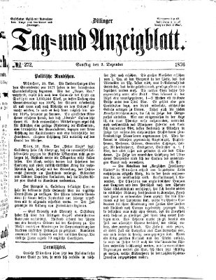 Dillinger Tag- und Anzeigeblatt (Tagblatt für die Städte Dillingen, Lauingen, Höchstädt, Wertingen und Gundelfingen) Samstag 2. Dezember 1876