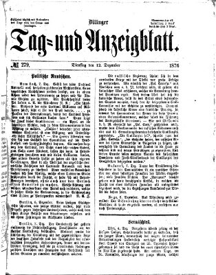 Dillinger Tag- und Anzeigeblatt (Tagblatt für die Städte Dillingen, Lauingen, Höchstädt, Wertingen und Gundelfingen) Dienstag 12. Dezember 1876