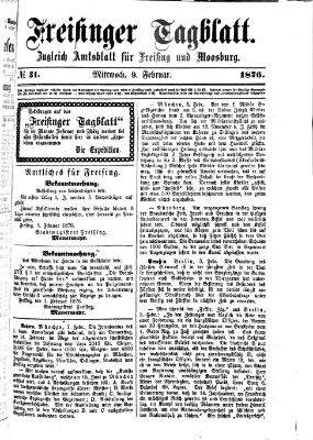 Freisinger Tagblatt (Freisinger Wochenblatt) Mittwoch 9. Februar 1876