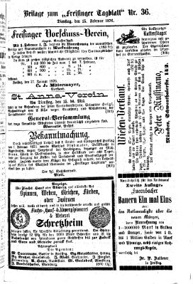 Freisinger Tagblatt (Freisinger Wochenblatt) Dienstag 15. Februar 1876