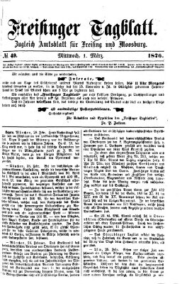 Freisinger Tagblatt (Freisinger Wochenblatt) Mittwoch 1. März 1876