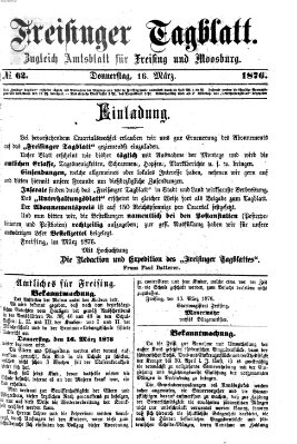 Freisinger Tagblatt (Freisinger Wochenblatt) Donnerstag 16. März 1876