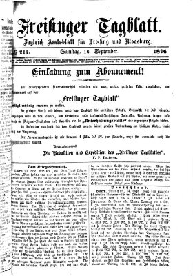 Freisinger Tagblatt (Freisinger Wochenblatt) Samstag 16. September 1876