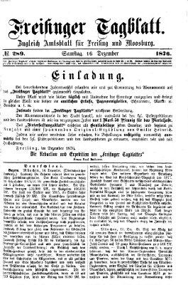 Freisinger Tagblatt (Freisinger Wochenblatt) Samstag 16. Dezember 1876