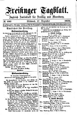 Freisinger Tagblatt (Freisinger Wochenblatt) Mittwoch 27. Dezember 1876