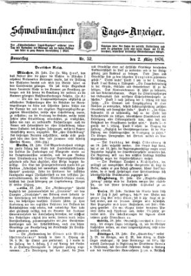 Schwabmünchner Tages-Anzeiger Donnerstag 2. März 1876