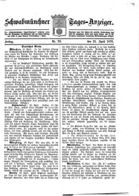 Schwabmünchner Tages-Anzeiger Freitag 21. April 1876