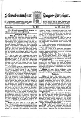 Schwabmünchner Tages-Anzeiger Donnerstag 15. Juni 1876