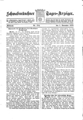 Schwabmünchner Tages-Anzeiger Mittwoch 1. November 1876