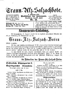 Traun-Alz-Salzachbote Dienstag 27. Juni 1876