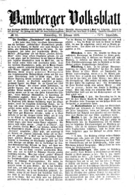 Bamberger Volksblatt Donnerstag 10. Februar 1876