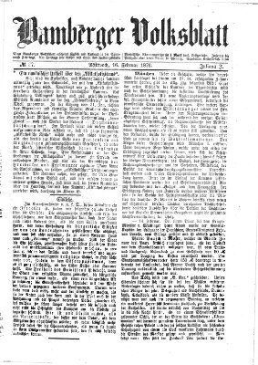 Bamberger Volksblatt Mittwoch 16. Februar 1876