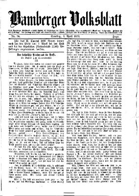 Bamberger Volksblatt Samstag 1. April 1876