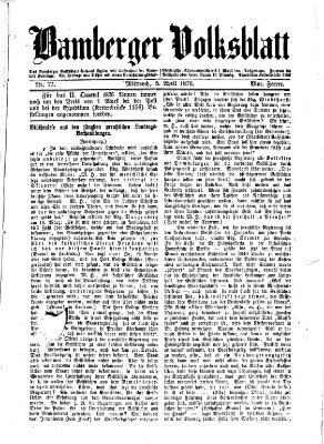 Bamberger Volksblatt Mittwoch 5. April 1876