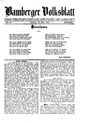 Bamberger Volksblatt Samstag 15. April 1876