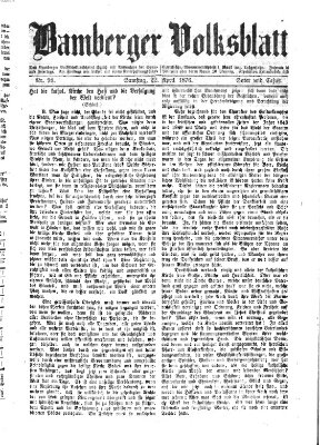 Bamberger Volksblatt Samstag 22. April 1876