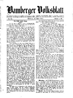 Bamberger Volksblatt Mittwoch 26. April 1876