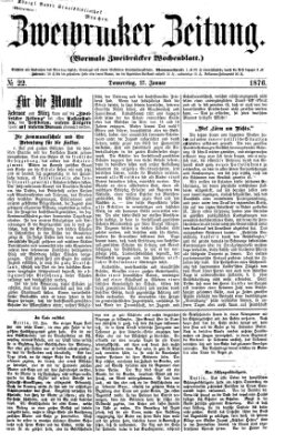 Zweibrücker Zeitung (Zweibrücker Wochenblatt) Donnerstag 27. Januar 1876