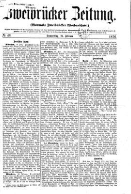 Zweibrücker Zeitung (Zweibrücker Wochenblatt) Donnerstag 24. Februar 1876