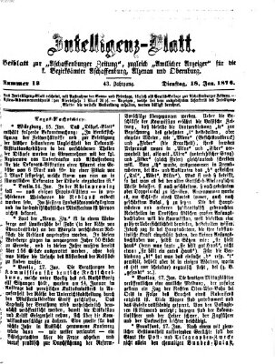 Aschaffenburger Zeitung. Intelligenz-Blatt : Beiblatt zur Aschaffenburger Zeitung ; zugleich amtlicher Anzeiger für die K. Bezirksämter Aschaffenburg, Alzenau und Obernburg (Aschaffenburger Zeitung) Dienstag 18. Januar 1876