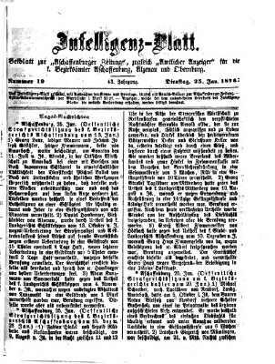 Aschaffenburger Zeitung. Intelligenz-Blatt : Beiblatt zur Aschaffenburger Zeitung ; zugleich amtlicher Anzeiger für die K. Bezirksämter Aschaffenburg, Alzenau und Obernburg (Aschaffenburger Zeitung) Dienstag 25. Januar 1876