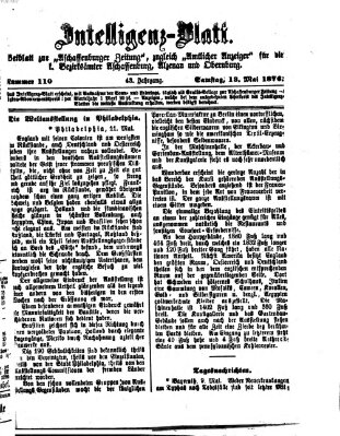 Aschaffenburger Zeitung. Intelligenz-Blatt : Beiblatt zur Aschaffenburger Zeitung ; zugleich amtlicher Anzeiger für die K. Bezirksämter Aschaffenburg, Alzenau und Obernburg (Aschaffenburger Zeitung) Samstag 13. Mai 1876