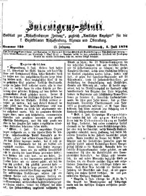 Aschaffenburger Zeitung. Intelligenz-Blatt : Beiblatt zur Aschaffenburger Zeitung ; zugleich amtlicher Anzeiger für die K. Bezirksämter Aschaffenburg, Alzenau und Obernburg (Aschaffenburger Zeitung) Mittwoch 5. Juli 1876