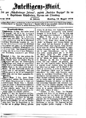 Aschaffenburger Zeitung. Intelligenz-Blatt : Beiblatt zur Aschaffenburger Zeitung ; zugleich amtlicher Anzeiger für die K. Bezirksämter Aschaffenburg, Alzenau und Obernburg (Aschaffenburger Zeitung) Samstag 12. August 1876