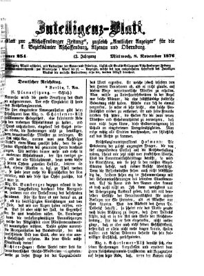 Aschaffenburger Zeitung. Intelligenz-Blatt : Beiblatt zur Aschaffenburger Zeitung ; zugleich amtlicher Anzeiger für die K. Bezirksämter Aschaffenburg, Alzenau und Obernburg (Aschaffenburger Zeitung) Mittwoch 8. November 1876