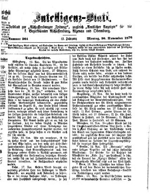 Aschaffenburger Zeitung. Intelligenz-Blatt : Beiblatt zur Aschaffenburger Zeitung ; zugleich amtlicher Anzeiger für die K. Bezirksämter Aschaffenburg, Alzenau und Obernburg (Aschaffenburger Zeitung) Montag 20. November 1876