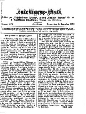 Aschaffenburger Zeitung. Intelligenz-Blatt : Beiblatt zur Aschaffenburger Zeitung ; zugleich amtlicher Anzeiger für die K. Bezirksämter Aschaffenburg, Alzenau und Obernburg (Aschaffenburger Zeitung) Donnerstag 7. Dezember 1876