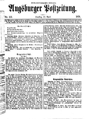 Augsburger Postzeitung Samstag 29. April 1876