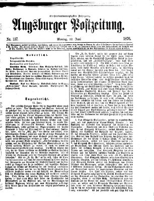 Augsburger Postzeitung Montag 12. Juni 1876