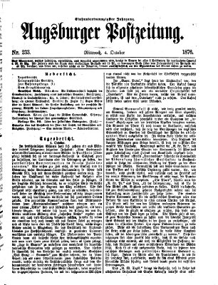 Augsburger Postzeitung Mittwoch 4. Oktober 1876