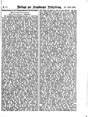 Augsburger Postzeitung. Beilage zur Augsburger Postzeitung (Augsburger Postzeitung) Mittwoch 26. Juli 1876