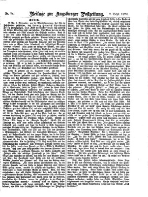 Augsburger Postzeitung. Beilage zur Augsburger Postzeitung (Augsburger Postzeitung) Donnerstag 7. September 1876