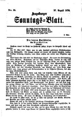 Augsburger Sonntagsblatt (Augsburger Postzeitung) Sonntag 27. August 1876