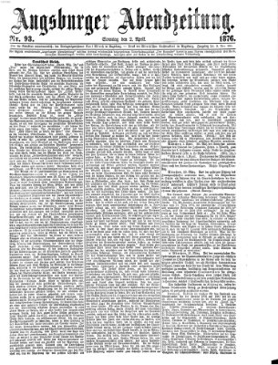 Augsburger Abendzeitung Sonntag 2. April 1876